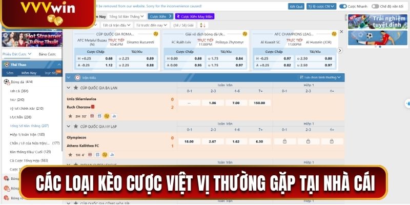 Các loại kèo cược việt vị thường gặp tại nhà cái